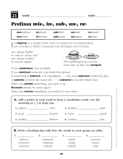 Prefixes mis-, in-, sub-, un-, re