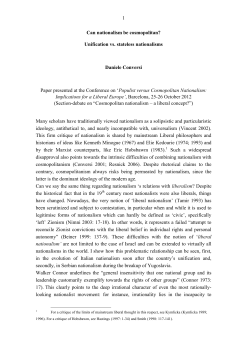 1 Can nationalism be cosmopolitan? Unification vs. stateless