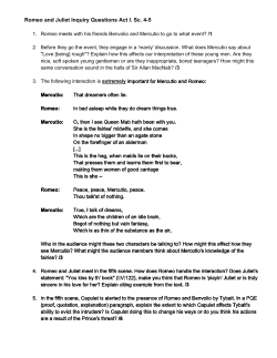 Romeo and Juliet Inquiry Questions Act I. Sc. 45