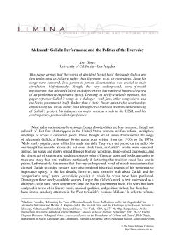 Aleksandr Galich: Performance and the Politics of the Everyday