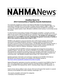 2014 C Commun Deadlin nities of Q ne Nears Quality A s for Awards