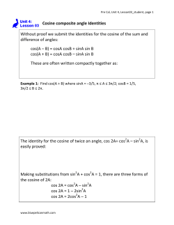 Cosine composite angle Identities Without proof we submit the