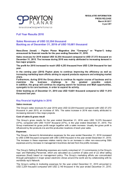 Full Year Results 2016 Sales Revenues of USD 32,354 thousand