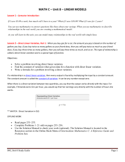 MATH C &ndash; Unit 8 &ndash; LINEAR MODELS - Mrs. Volpe