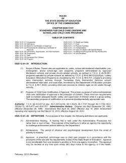 Standards for Child Care Centers and School