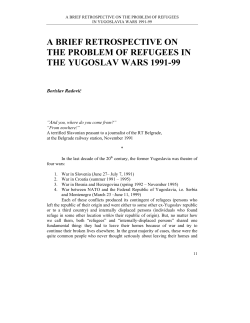 a brief retrospective on the problem of refugees in the yugoslav wars