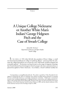 A Unique College Nickname or Another White Man`s Indian?
