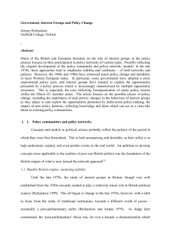 Government, Interest Groups and Policy Change