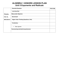 ALGEBRA 1 HONORS LESSON PLAN Unit 5 Exponents and Radicals