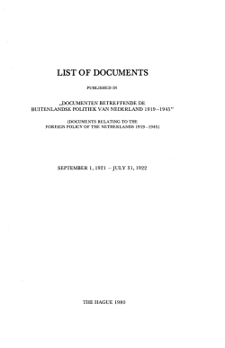 List of Documents 1 september 1921 - 31 juli 1922