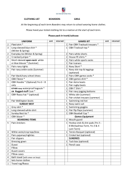 CLOTHING LIST BOARDERS GIRLS At the beginning of each term