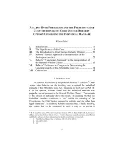 Chief Justice Roberts` Opinion Upholding the Individual Mandate