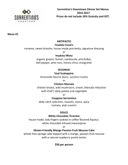 Sorrentino`s Downtown Dinner Set Menus 2016