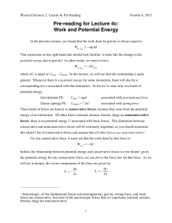 Pre-reading for Lecture 4c: Work and Potential Energy