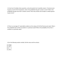 1) A test has 10 multiple choice questions, and