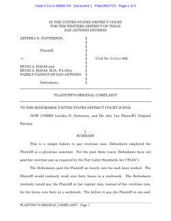 PLAINTIFF`S ORIGINAL COMPLAINT &ndash; Page 1 IN