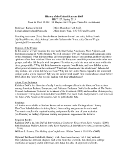 HIST 127&mdash;History of the United States to 1865