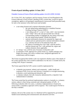 Front-of-pack labelling update 14 June 2013
