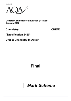 A Level Chemistry Mark scheme Unit 02 - Chemistry in Action