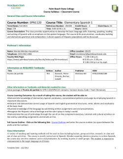 Course Number: SPN1120 Course Title: Elementary Spanish 1