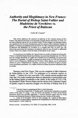 Authority and Illegitimacy in New France: The Burial of Bishop Saint