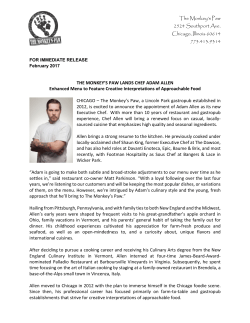 The Monkey`s Paw Announces New Executive Chef, Adam Allen