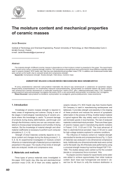 The moisture content and mechanical properties of ceramic masses