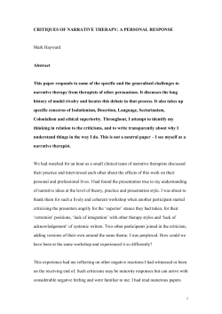 Critiques of Narrative Therapy &ndash; A Personal Response. First
