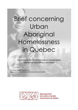 Brief concerning Urban Aboriginal Homelessness in Quebec