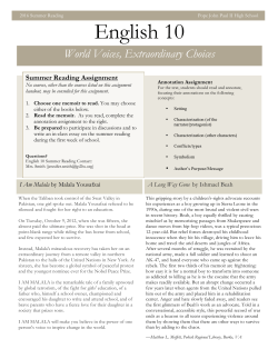 ENG 10 summer reading 2016 - Pope John Paul II High School