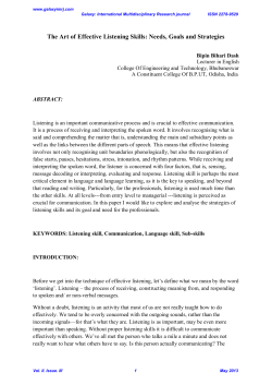 The Art of Effective Listening Skills: Needs, Goals and Strategies