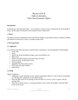 Physics 425LW Optics Laboratory Thin Lens Geometric Optics