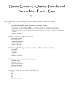 Honors Chemistry - Chemical Formulas and
