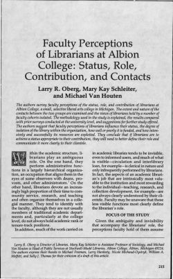 Faculty Perceptions of Librarians at Albion College: Status, Role