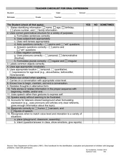 Teacher Checklist for Oral Expression