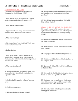 US HISTORY II &ndash; Final Exam Study Guide revised 2014