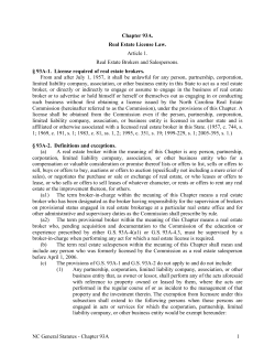 Chapter 93A. Real Estate License Law.