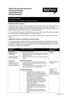 Direct Car Hire Excess Insurance Policy Summary