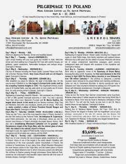 PILGRIMAGE TO POLAND $3,699.-p/p