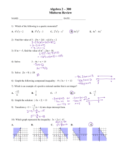Algebra 2 &ndash; 300 Midterm Review
