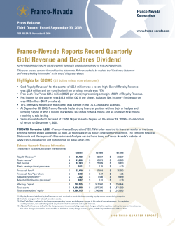 Franco-Nevada Reports Record Quarterly Gold Revenue and