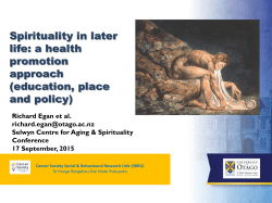 Spirituality in later life: a health promotion approach (education