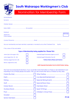 South Wairarapa Workingmen`s Club Nomination for Membership