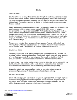 Steels Types of Steels Steel is defined as an alloy of iron and carbon