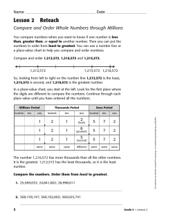 Lesson 2 Reteach Compare and Order Whole Numbers through