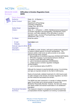MEASURE NAME: Acronym: Basic Description DERS Difficulties in