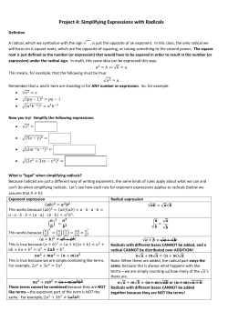Project 4: Simplifying Expressions with Radicals
