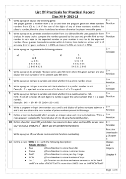 List Of Practicals for Practical Record Class XII B