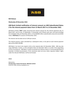 ASB Bank Limited notification of interest amount on ASB
