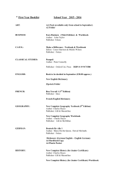 First Year Booklist School Year 2015 - 2016